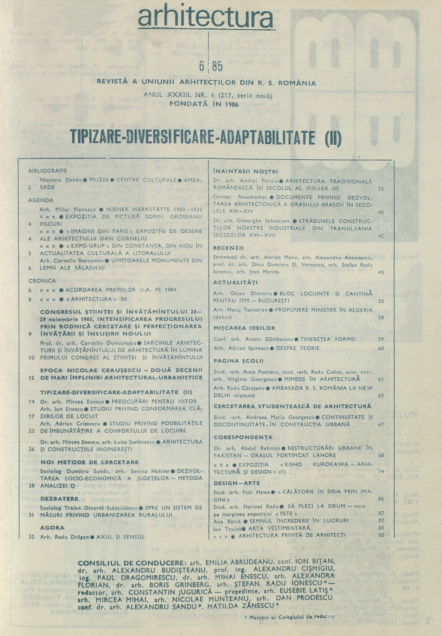 Revista ARHITECTURA 6/1985