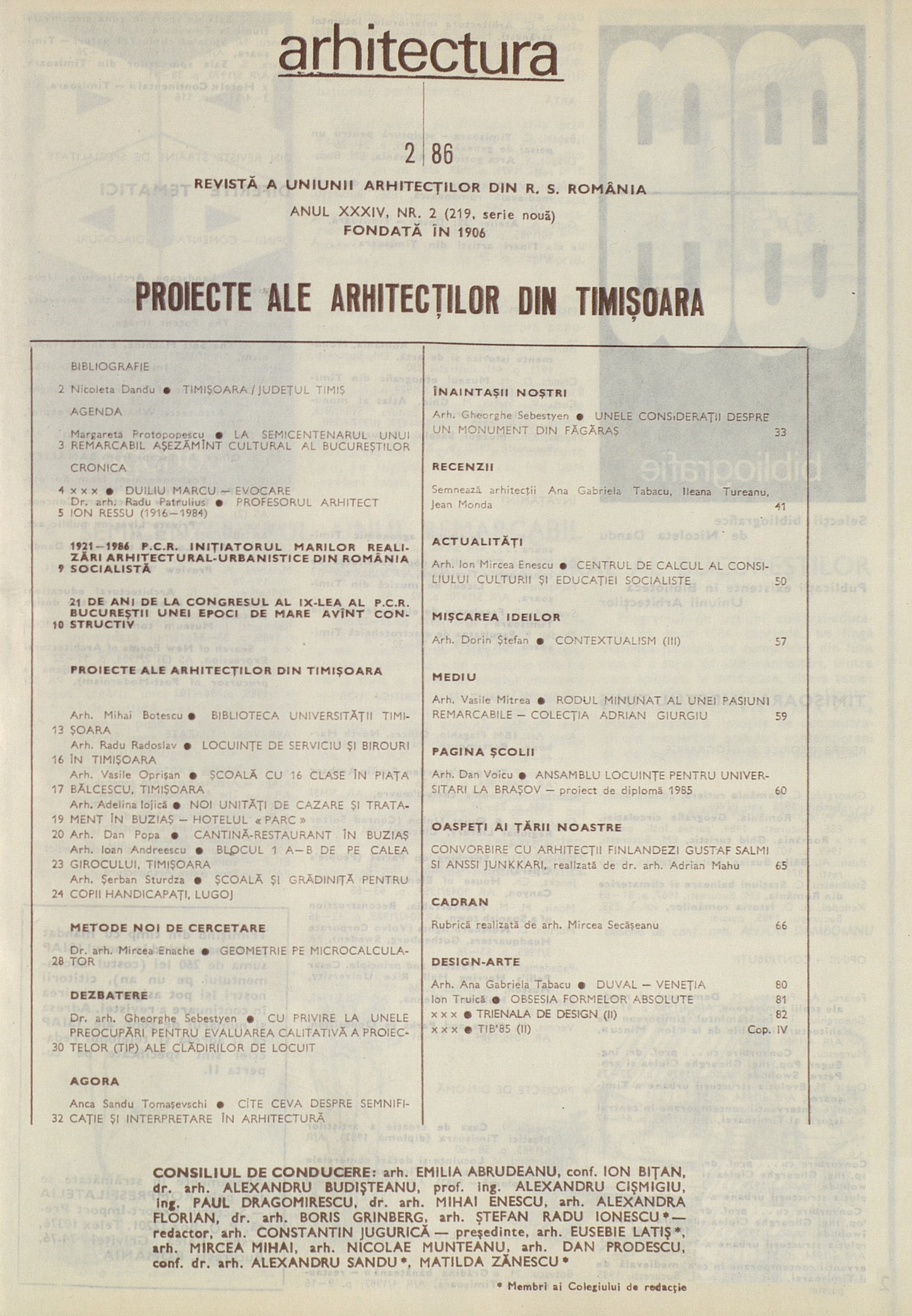 Revista ARHITECTURA 2/1986