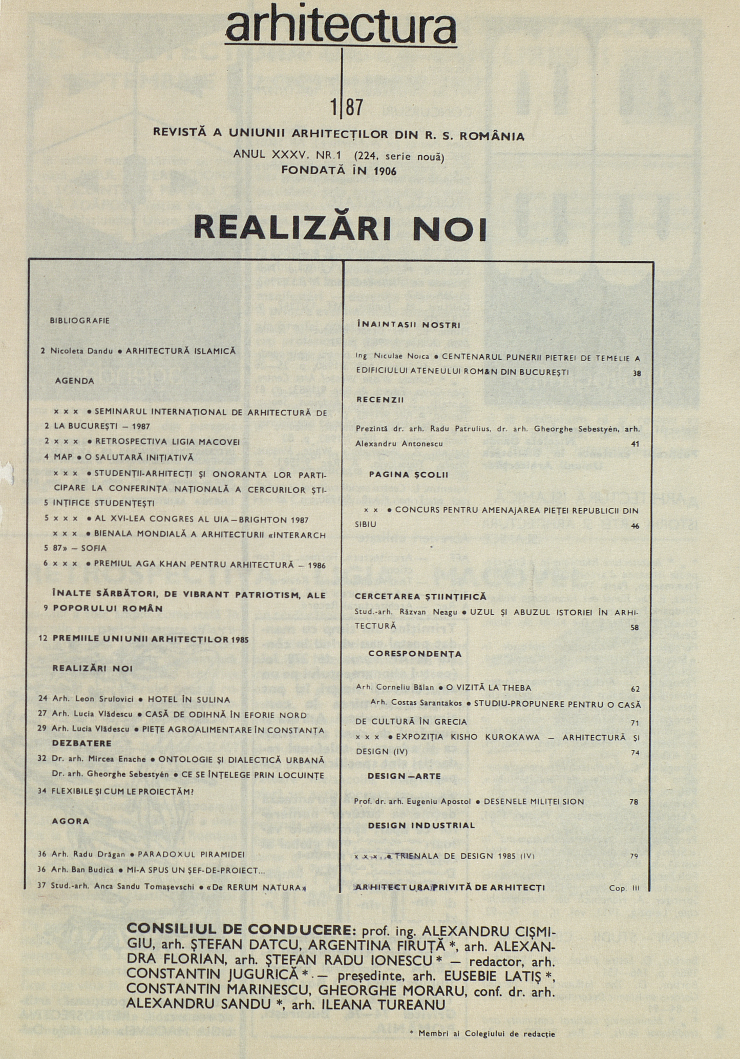 Revista ARHITECTURA 1/1987